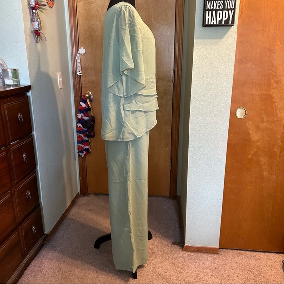 NWOT light green chiffon 2 piece semi formal pant suit Mother of the Bride 14 - Picture 2 of 11